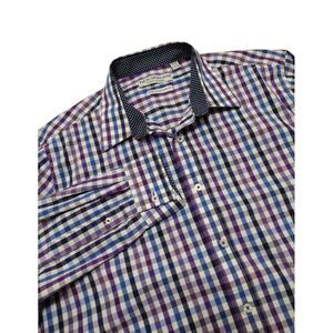 Nick Graham Everywhere Button Up Shirt Men XL Purple Check Stretch‎ Modern Fit
